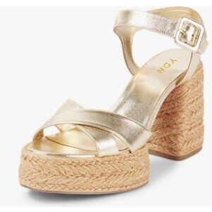YDN Gold Women's Platform Heeled Sandals Open Toe Chunky High Heel Buckled Shoes